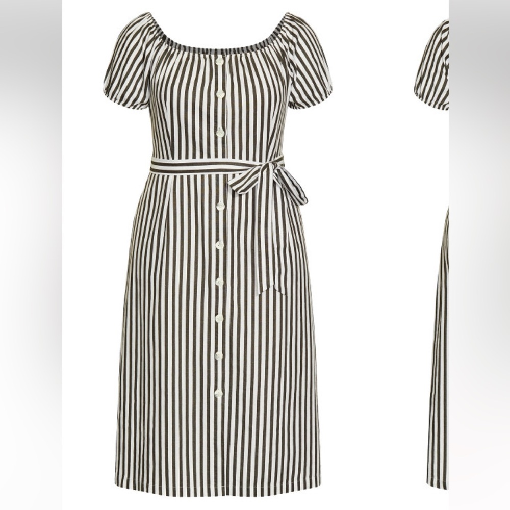 Striped Off-Shoulder Tie Waist Dress - Picture 3 of 4